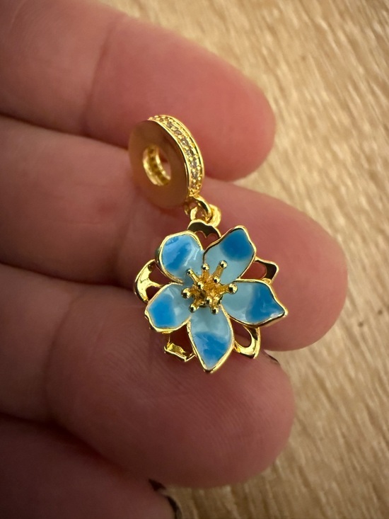 Jewelry - Gold Blue Enamel Flower Charm Pendant